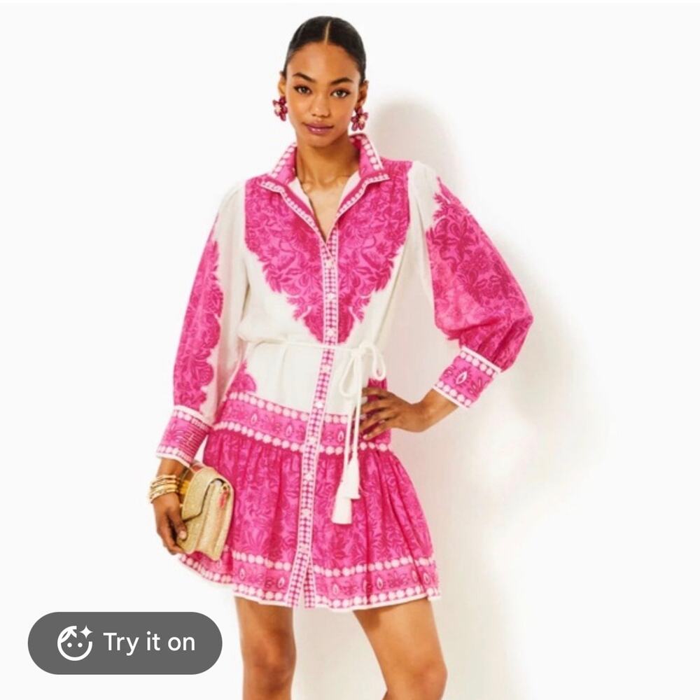 Lilly Pulitzer Drena Pink & White Shirt Dress